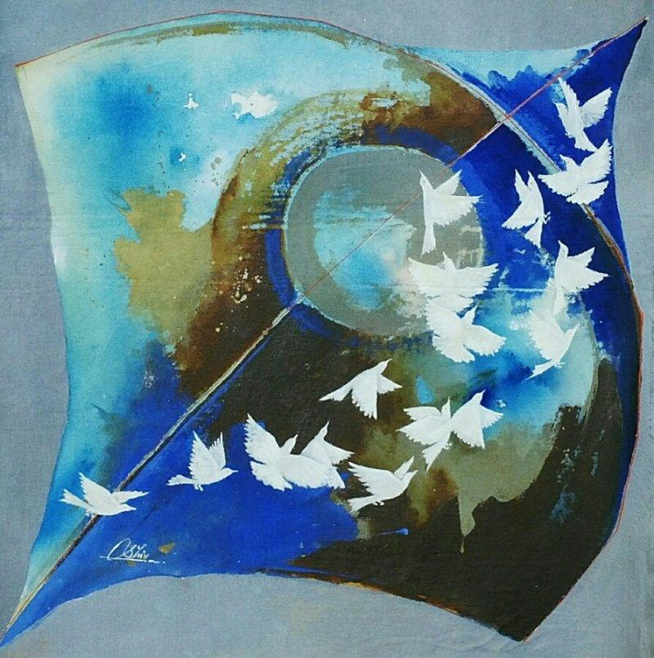 Animals acrylic painting titled 'Kite and birds blue', 20x20 inches, by artist Shiv Kumar Soni on Canvas