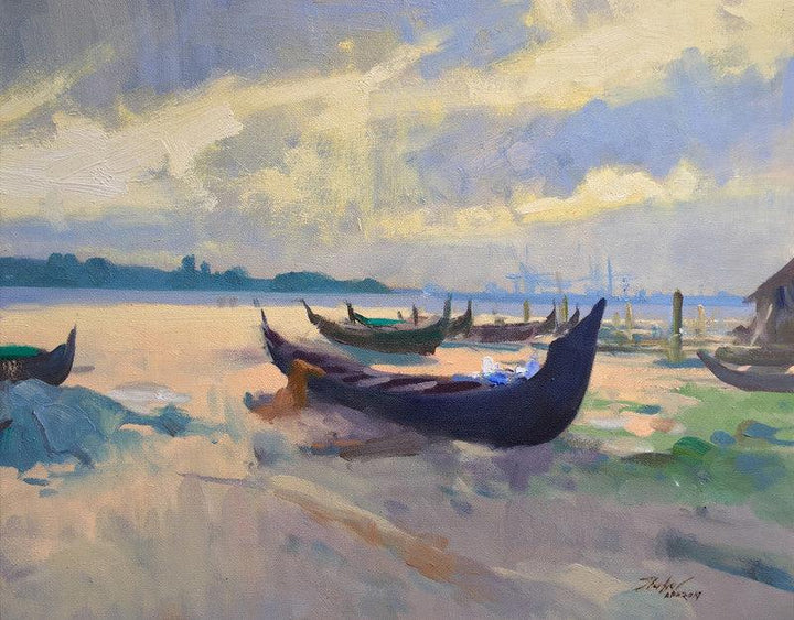 Seascape oil painting titled 'Kochi 1', 16x20 inches, by artist Paresh Thukrul on Canvas