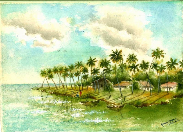 Seascape watercolor painting titled 'Kochi Island', 10x14 inches, by artist Ramessh Barpande on Paper