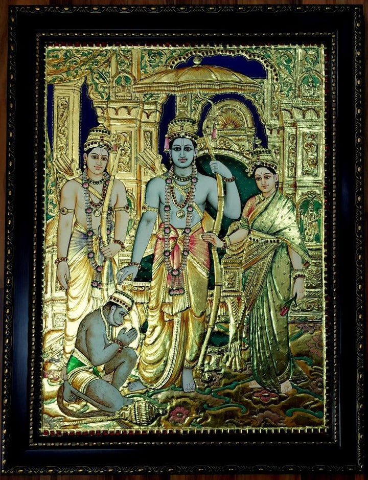 Religious tanjore traditional art titled 'Kodandarama Tanjore Painting', 24x18 inches, by artist VANI VIJAY on Plywood