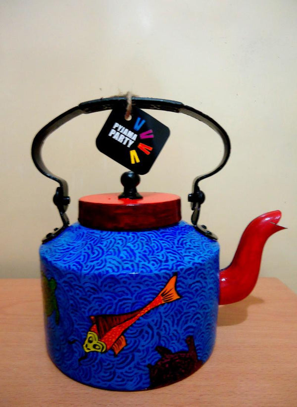 Lifestyle craft titled 'Koi Tea Kettle', 9x9x7 inches, by artist Rithika Kumar on Aluminium