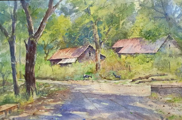 Landscape watercolor painting titled 'Kokan House 2', 18x24 inches, by artist Riyaj Shikalgar on Paper