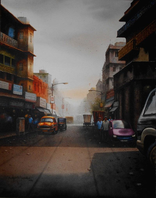 Cityscape watercolor painting titled 'Kolkata 11', 23x18 inches, by artist Sudipta Karmakar on Paper