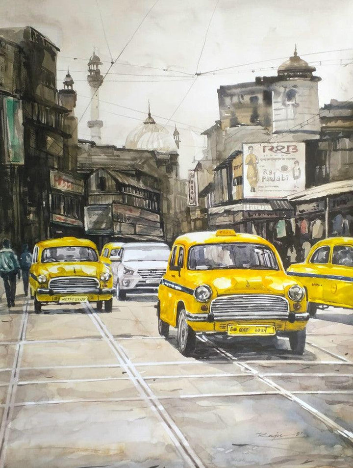 Cityscape watercolor painting titled 'Kolkata 22', 30x22 inches, by artist Raju Sarkar on Paper