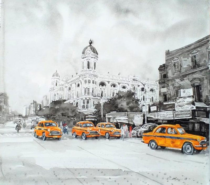 Cityscape watercolor painting titled 'Kolkata 23', 22x24 inches, by artist Raju Sarkar on Paper