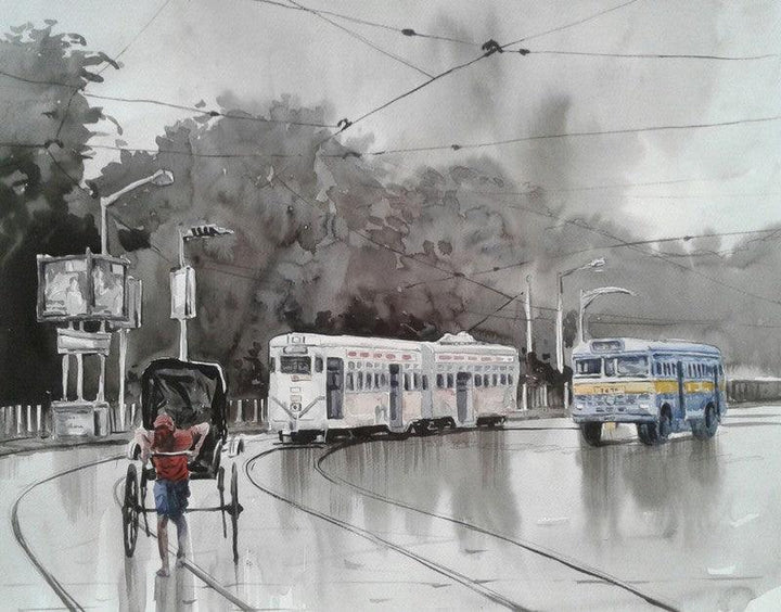 Cityscape watercolor painting titled 'Kolkata 6', 20x24 inches, by artist Raju Sarkar on Paper