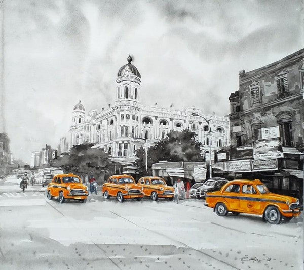 Cityscape watercolor painting titled 'Kolkata 8', 22x24 inches, by artist Raju Sarkar on Paper