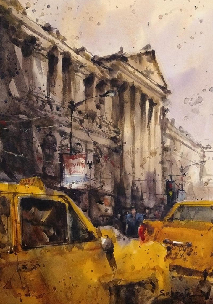 Cityscape watercolor painting titled 'Kolkata', 17x12 inches, by artist Subrata Malakar on Paper