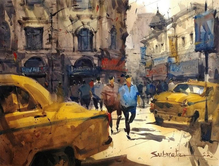 Cityscape watercolor painting titled 'Kolkata City', 22x30 inches, by artist Subrata Malakar on Paper