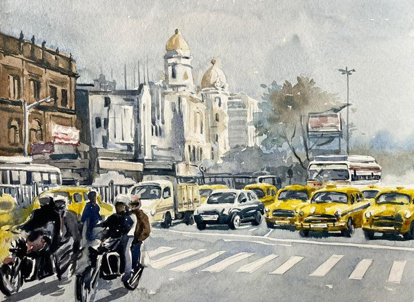 Cityscape watercolor painting titled 'Kolkata Series 10', 12x16 inches, by artist Raju Sarkar on Paper