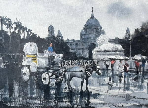 Cityscape watercolor painting titled 'Kolkata Series 12', 12x16 inches, by artist Raju Sarkar on Paper