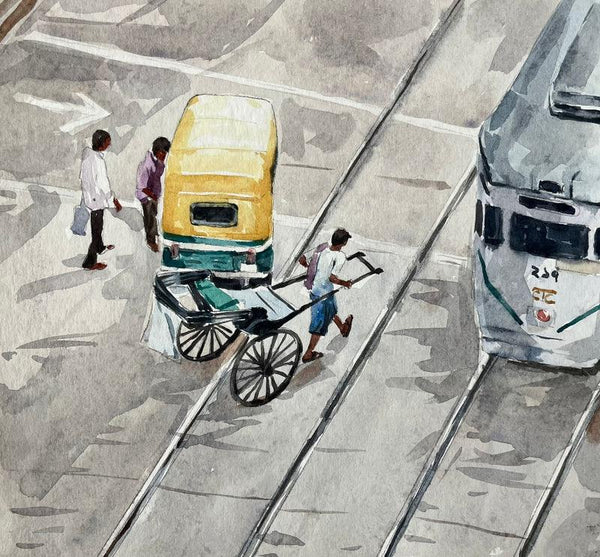 Cityscape watercolor painting titled 'Kolkata Series 2', 12x12 inches, by artist Raju Sarkar on Paper