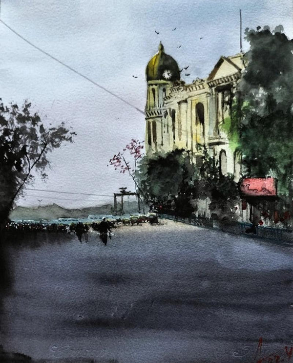Cityscape watercolor painting titled 'Kolkata Series 21', 14x11 inches, by artist Arunava Ray on Paper