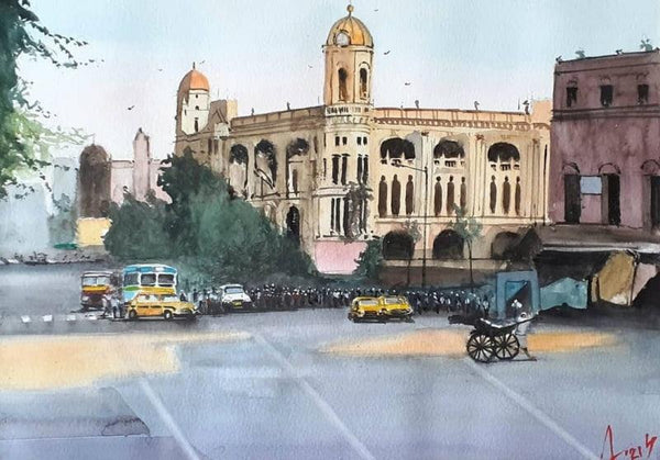 Cityscape watercolor painting titled 'Kolkata Series 22', 11x14 inches, by artist Arunava Ray on Paper