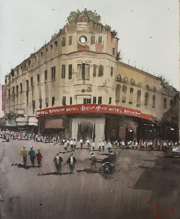Cityscape watercolor painting titled 'Kolkata Series 23', 14x11 inches, by artist Arunava Ray on Paper