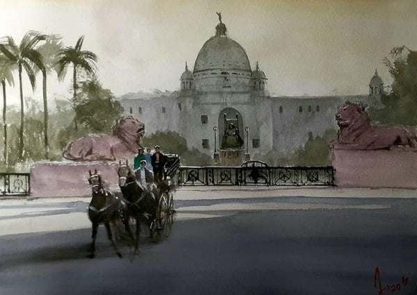 Cityscape watercolor painting titled 'Kolkata Series 24', 11x14 inches, by artist Arunava Ray on Paper