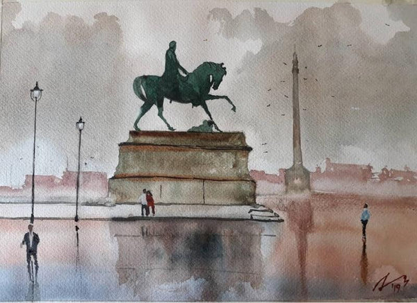 Cityscape watercolor painting titled 'Kolkata Series 31', 11x14 inches, by artist Arunava Ray on Paper