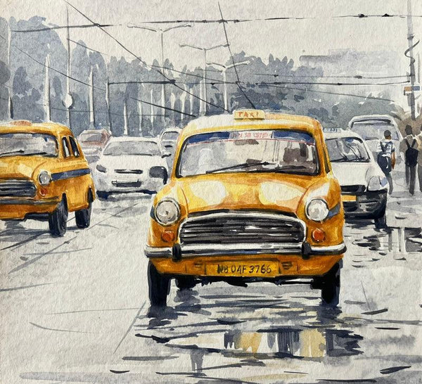 Cityscape watercolor painting titled 'Kolkata Series 4', 13x12 inches, by artist Raju Sarkar on Paper
