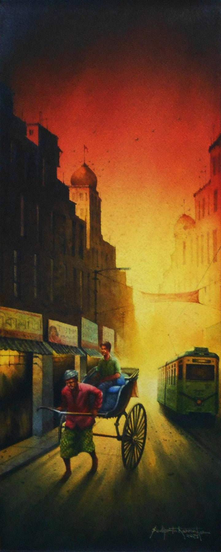 Cityscape watercolor painting titled 'Kolkata Series 41', 23x9 inches, by artist Sudipta Karmakar on Paper