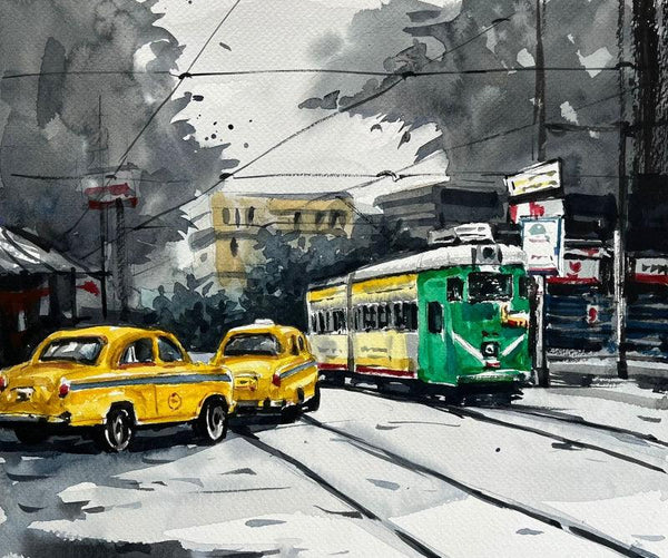 Cityscape watercolor painting titled 'Kolkata Series 5', 12x13 inches, by artist Raju Sarkar on Paper