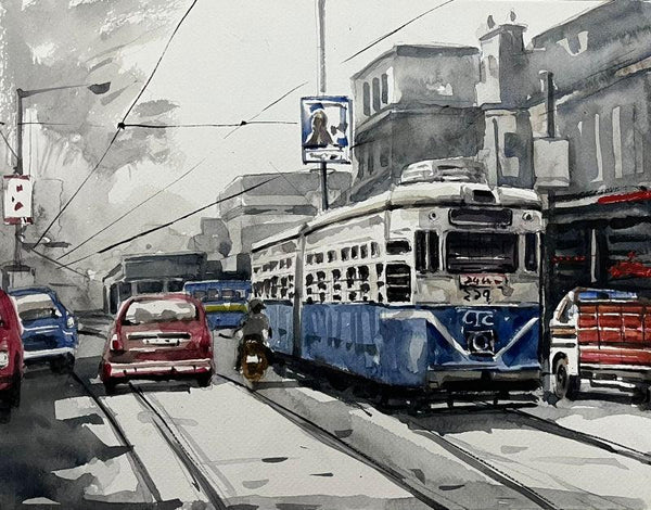 Cityscape watercolor painting titled 'Kolkata Series 7', 12x13 inches, by artist Raju Sarkar on Paper