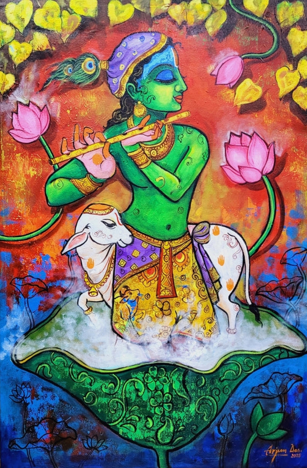 Krishna 1' religious acrylic painting by artist Arjun Das, 36x24 inch, on canvas