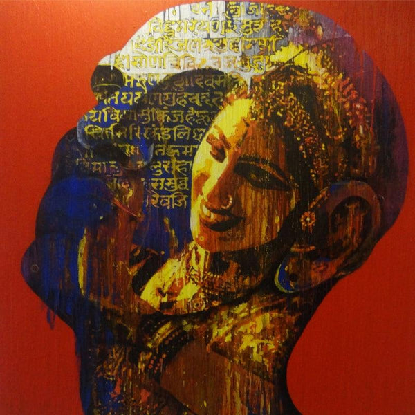 Religious acrylic painting titled 'Krishna 2', 42x42 inches, by artist Nayanjeet Nikam on Canvas