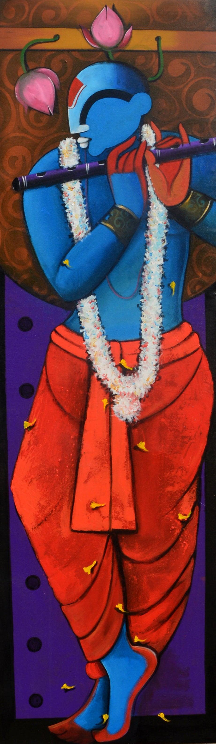 contemporary acrylic painting titled 'Krishna 2022', 15x60 inches, by artist Anupam Pal on canvas