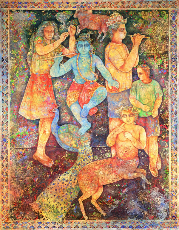 Religious serigraphs painting titled 'Krishna', 30x22 inch, by artist Sakti Burman on Paper