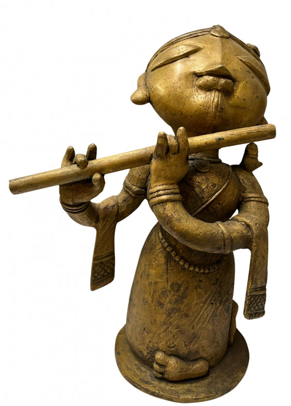 Religious  sculpture titled 'Krishna', 11x9 inch, by artist G Subramanian on Bronze