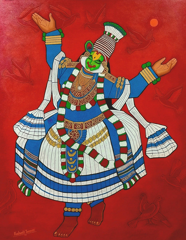 Figurative acrylic painting titled 'Krishna Devotee', 42x36 inch, by artist Prashantt Yampure on Canvas