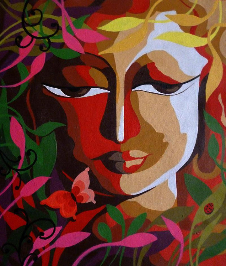 Religious acrylic painting titled 'Krishna II', 13x15 inches, by artist Dhananjay Mukherjee on Canvas