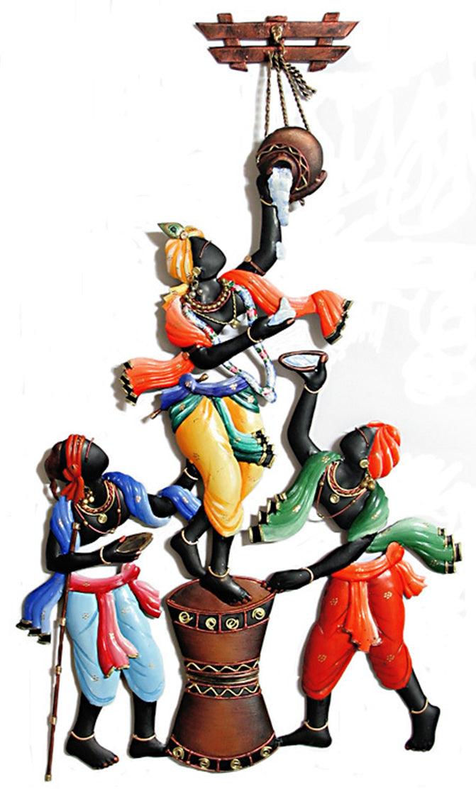 Lifestyle craft titled 'Krishna Makhan Matki', 17x14 inches, by artist Nitesh on Wrought Iron