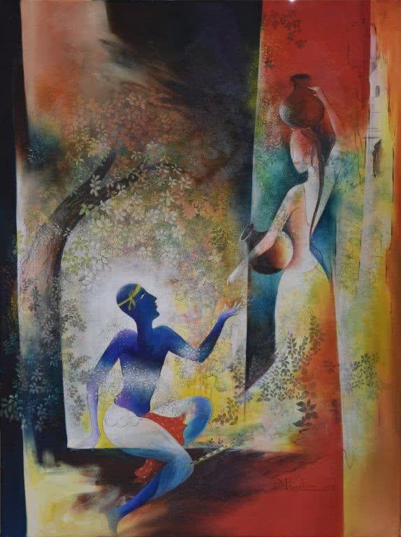 contemporary oil painting titled 'Krishna Resonance', 36x48 inches, by artist Durshit Bhaskar on Canvas