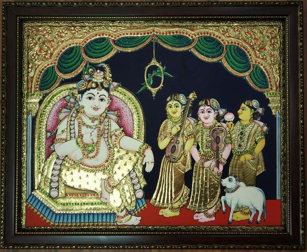 Religious tanjore traditional art titled 'Krishna Tanjore Painting 7', 24x30 inches, by artist VANI VIJAY on Plywood