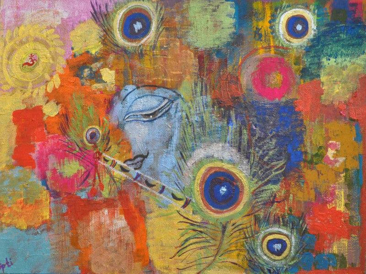 Abstract mixed media titled 'Krishna&#039;s Colors', 18x24 inches, by artist Dipti Pandit on Canvas Board