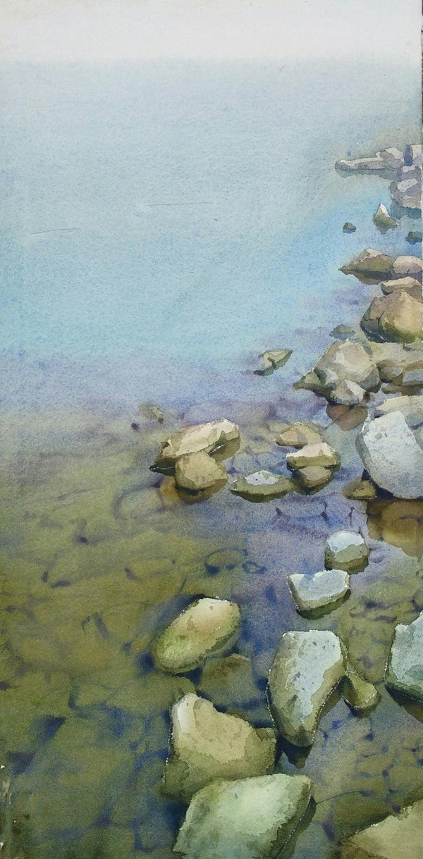 Seascape watercolor painting titled 'Krushnai', 21x10 inches, by artist Harshwaradhan Devtale on Paper