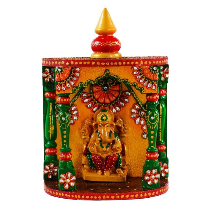 Lifestyle craft titled 'Kundan Mandir(Temple) with Lord Ganesha', 14x8x4 inches, by artist E Craft on Paper