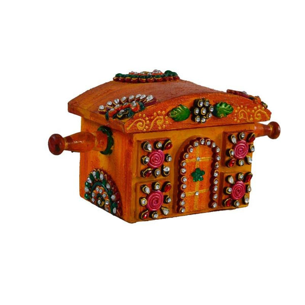 Lifestyle craft titled 'Kundan studded Royal Jewellery Box', 4x9x4 inches, by artist E Craft on Paper