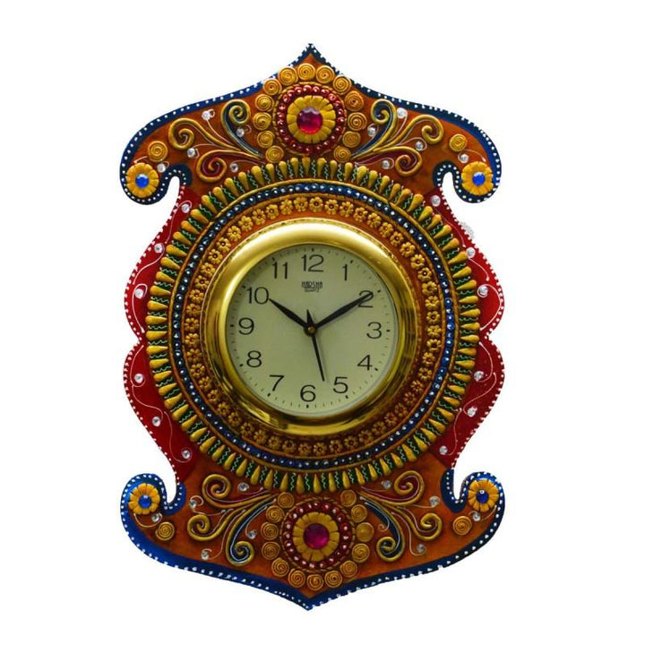 Lifestyle craft titled 'Kundan Studded Wall Clock', 17x12x2 inches, by artist E Craft on Paper