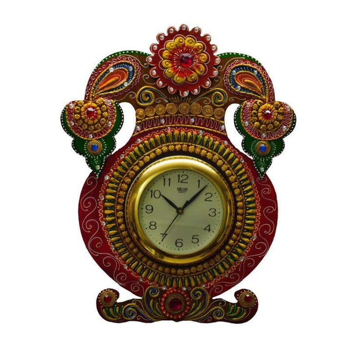 Lifestyle craft titled 'Kundan Studded Wall Clock Kalash', 18x15x2 inches, by artist E Craft on Paper