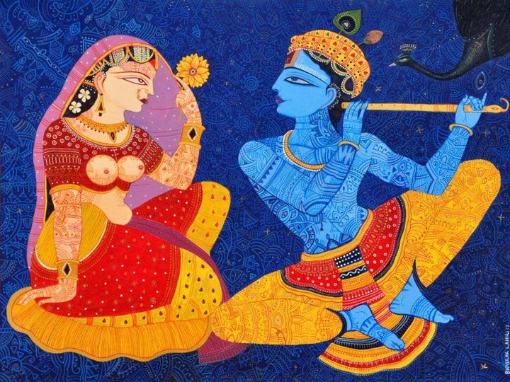 Religious acrylic painting titled 'Kunjaban', 33x48 inches, by artist Bhaskar Lahiri on Canvas