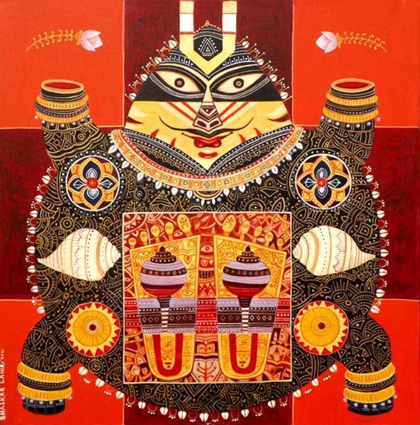 Religious acrylic painting titled 'Kurmavatar', 30x30 inches, by artist Bhaskar Lahiri on Canvas