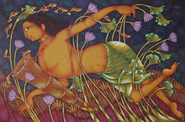 Figurative acrylic painting titled 'Kurutthi', 37x55 inches, by artist Manikandan Punnakkal on Canvas