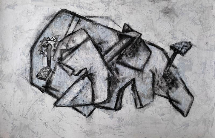 Abstract mixed media painting titled 'Labourer', 20x30 inches, by artist Dhananjoy Das Painting on Paper