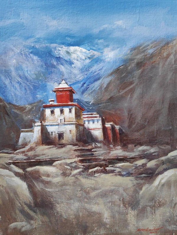 Cityscape acrylic painting titled 'Ladakh 2', 20x14 inches, by artist Ritesh Jadhav on Canvas