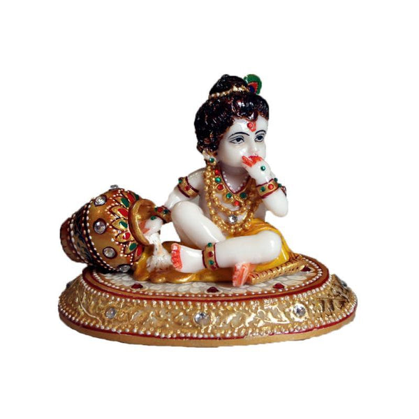 Religious craft titled 'Laddu Gopal Eating Makhan', 4x3x3 inches, by artist Ecraft India on Marble