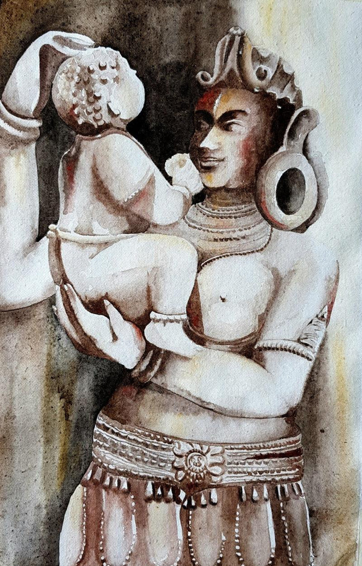 Religious watercolor painting titled 'Ladoogopal', 24x18 inches, by artist Rakhi Chanda on Paper