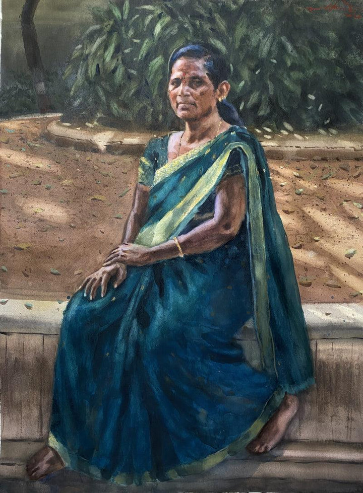 Figurative watercolor painting titled 'Lady', 30x24 inches, by artist Swapnil Pate on Paper