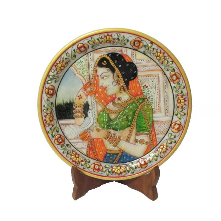 Lifestyle craft titled 'Lady Bird Etched Plate', 9x9x1 inches, by artist Ecraft India on Marble